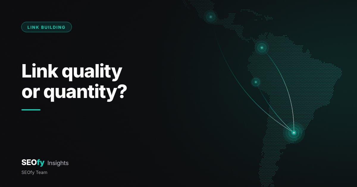 Dotted map of Latin America with three teal nodes linked by threads of light to Buenos Aires, on a dark background. Title: Link quality or quantity?